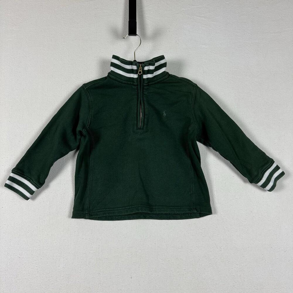 Polo Ralph Lauren Toddler‎ Quarter Zip Sweater Size 4T Green Stripe Collar